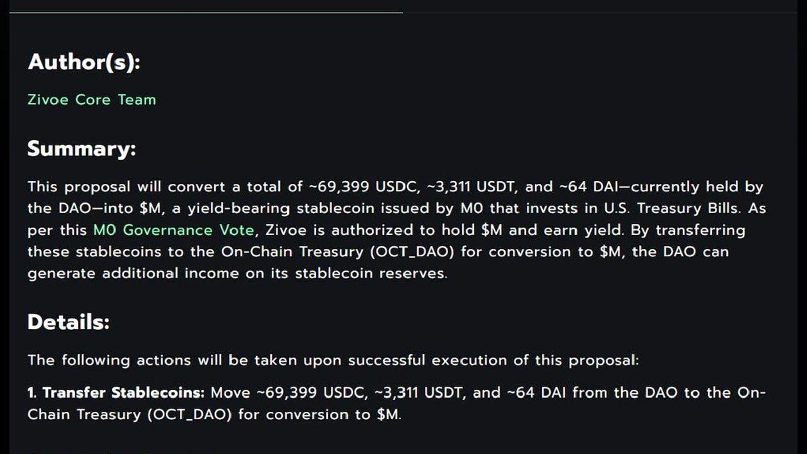Governance proposal to convert stablecoin reserves into $M